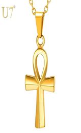 U7 Small Egyptian Ankh Crucifix Necklaces Pendants Gold Colour Stainless Steel Cross Necklace For Men Hip Hop Jewellery P12309316855