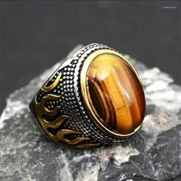 Cluster Rings Charm Elegant Silver Colours Round Geometry For Women Trendy Metal Inlaid Tiger Eye Stone Wedding Engagement Jewellery