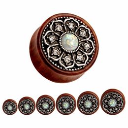 fashion wood ear plugs fake opal metal ear gauges piercing body Jewellery expander223p