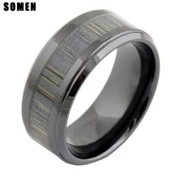 Wedding Rings 9mm Men Vintage Ceramic Zebra Wood Inlay Ring Male Engagement Mens Fashion Jewellery Bague Ceramique Anillos Hombre6919231