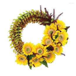 Decorative Flowers 40cm Artificial Half Coverage Wreath With Green Leaves Summer Fall Thanksgiving For Front Door Decor