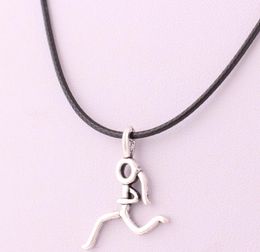 Simple Style Stick Figure Running Girl Cartoon Leather Necklace Runner Sports Women Jewelry1414292