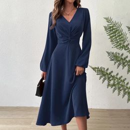 Casual Dresses Fashion Women's Clothing Spring Autumn Long Sleeve Dress Sexy V Neck Evening Ladies Skirt Party Lounge Wear