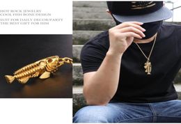 Fish Bone Fishing Hook Pendant Necklaces Punk Style Men Link Chain 4 Colors Personality Jewelry Fashion gift5828124