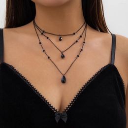 Pendant Necklaces IngeSight.Z Gothic Multi Layered Black Droplet Crystal Necklace Set For Women Vintage Metal Link Chain Choker Neck