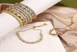 Blue Evil Eye Crystal Charm Muslim Bracelets for Women Fashion Jewelry 7 Turkish Bracelet Gold Color Plated Never Faded8770978