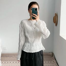 Women's T Shirts Miyake Pleated Tops Long-sleeved T-shirt Clothes Spring And Fall Knitted Bottoming Small Shirt Loose Sweater