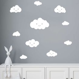 10pcs/set White Color Smile Face Clouds Cartoon Wall Stickers for Kids Room Baby Nursery Room Wall Decals Home Decorative Decor