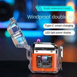 New Transparent Shell Double Arc USB Electronic Lighter TYPE-C Fast Charge COB Lighting Plasma Electric Waterproof