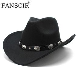 Beanie Skull Caps Fashion Western Cowboy Hat For Men Wool Felt Autumn Winter Vintage Wide Brim Fedoras Cowgirl Hats British Style 3219