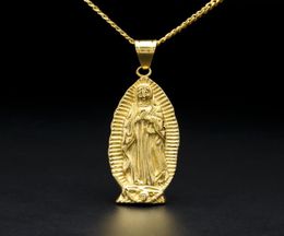 God Holy Mother Virgin Mary Charm Pendant Yellow Gold Color With 24quot Cuban Curb Chain Necklace For Men And Women5325907
