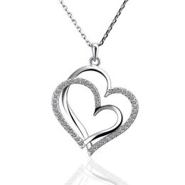 gift White Gold White crystal Jewellery Necklace for women DGN498 Heart 18K gold gem Pendant Necklaces with chains286w
