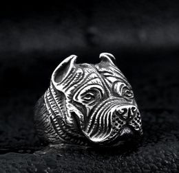 Men039s Vintage Stainless Steel Ring Viking Pitbull Bulldog Gothic Pug Dog Head Totem Amulet Punk Animal Jewellery for Men Boys7842087