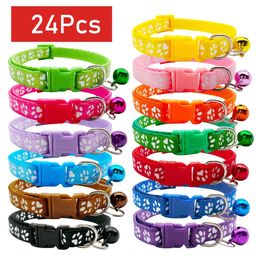 Dog Training Obedience Wholesale 24Pcs Paw Cute Pet Collars Cat Collar Puppy Necklace With Bell Cats Chain Plate Decoration 231212