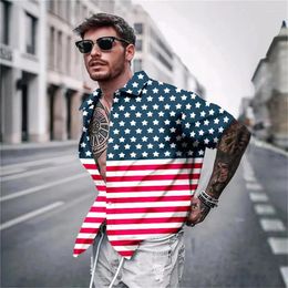 Men's Casual Shirts American Flag Summer Hawaiian Shirt 3D Printed Short Sleeve Outdoor Street T-shirt Beach SX-5XL High Quality