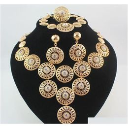 Dubai African Gold Plated Mysterious Charming Bridal Fashion Necklace Bracelet Ring Earring Women Costume Party Jewelry Sets Vtabs239S