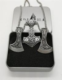 Pendant Necklaces Goat Hammer Raven Rune Axe Necklace Men Collier Viking Pagan Jewelry8424280