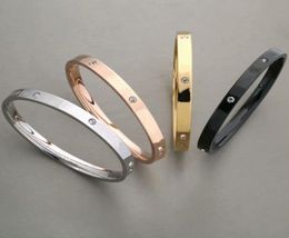 Europe America Fashion Style Lady Women Titanium steel Engraved Settings Six Diamond Bangle Bracelet 4 Color4879188