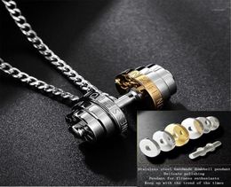 Pendant Necklaces Couple On Neck Barbell Stainless Steel Weight Necklace Gym Men039s Whole Gold Jewelry5399318