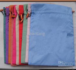 Plain Gift Bags Reusable Silk Fabric Bag Drawstring Packaging Bags 20x28 cm 10pcslot Mix color 1206764