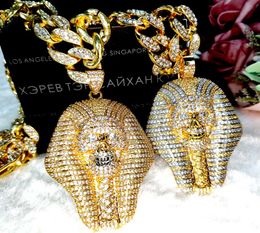24K Gold Silver Iced out Pendant Egyptian Pharaoh copper Crystal Zircon Diamonds Necklace Vacuum Plated Jewelry pop Necklace2959284