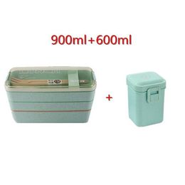 Dinnerware Sets 900ml Healthy Material Lunch Box 3 Layer Wheat Straw Bento Boxes Microwave Storage Container Lunchbox BentoBoxes266C