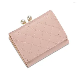 Wallets Stylish Pure-Color Short Wallet With Pearl Coin Bag Lightweight Multifunctional Purse Money Storage Supplies