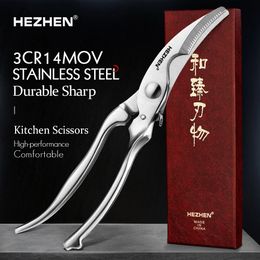 Kitchen Knives HEZHEN 262mm Multipurposes Shear 3Cr14MoV Stainless Steel Scissors Cut Chicken Poultry Fish Meat Vegetables Selflocking 231213