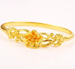 Wedding Bridal Flower Pattern Bangle For Womens Lady 18k Yellow Gold Filled Beautiful Bracelet Gift4024230