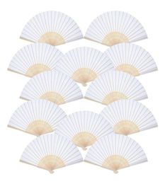 Handheld Fans White Paper Fan Folded Bamboo Folding Fans For Church Wedding Gift Party Favors DIY9010162