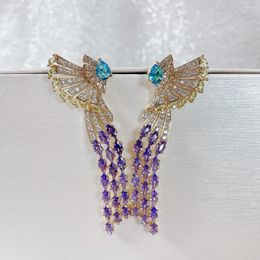Dangle Earrings Advanced Fan-shaped Colourful Tassels Luxury Wedding Party Shiny Long