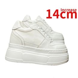 Height Increasing Shoes Height Increased 14cm Thick Platform Shoes for Women Genuine Leather Comfortable Lightweight Heightening Elevator Shoes Women's 231213