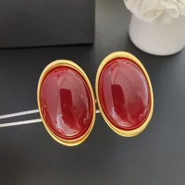 Backs Earrings Europe Vintage Designer Brand Top Quality Red Jewelry Oval Large Earring Earclip Women Luxury Party Trend