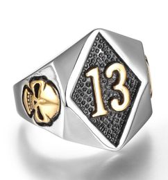 316L Stainless Steel ring 18k Gold Silver Punk Gothic Men039s Biker Skull number 13 Rings Jewelry Messenger Style locomotive se1732852