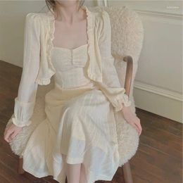 Work Dresses Dress Sets Spring Autumn Women Clothing Two-piece Suit Cardigan Jacket And Long A-Line 2 Piece Womens Outfits Q141