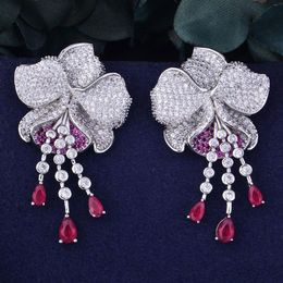 Godki Mismatch Luxury Flower Trendy Green Cubic Zirconia American Wedding Party Earring Jewellery For Women J1907212697