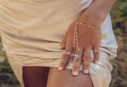 wedding engagement CZ station statement diamond hand bracelet silver gold plated slave bracelet with ring elegance women jewelry4496406