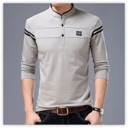 Men's Polos Autumn Men's Mandarin Collar Long Sleeve Tshirts Trend Slim Cotton Korean Style Polo Shirt Labelling Male Tops for Spring 4XL 231212