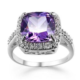 2 Pcs Lot -New Arrival quality Silver purple Cubic Zirconia Gemstone Jewellery Lady Wedding rings Jewelry243K