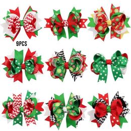 Christmas Decorations 9 Pcs Girl Holiday Gift Snowflake Ribbon Hair Bows Clip Hairpin Headdress Party Accessories2718