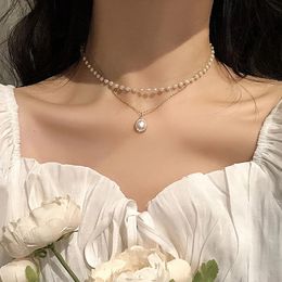 Tennis Graduated European vintage beaded pearl necklace suitable for women simple double-layer pendant necklace jewelry gift 231213