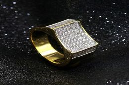 18K Gold Plated White CZ Cubic Zirconia Vintage Rectangle Ring Hip Hop Bling Rings Diamond Jewelry Gifts for Men 14mm Size 711 Wh4702503