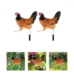 Garden Decorations 2 Pcs Sign Decoration Lawn Ornament Ground Plug Chicken Stake Stakes Hen Ornaments