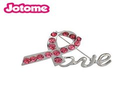Luxury Accessories Pave Pink Crystal Ribbon Brooches Enamel Breast Cancer Awareness Inspiration Love Pin Brooch For Women1507834