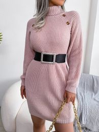 Leisure button up long sleeved knitted turtle neck sweater for women's 2023 autumn/winter dress 231213