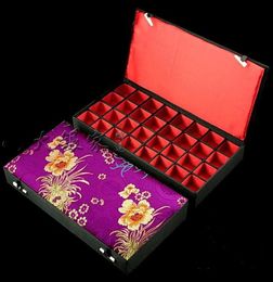 Boutique Wooden 32 Multi Grid Box Earring Stud Packaging Silk Brocade Ring Pendant Case Jade Agate Jewellery Storage Boxes 1pcs6317884