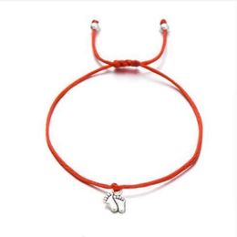 20pcs lot Lovely Double Feet Family Wish Bracelets Simple Red String Charms Gift3197
