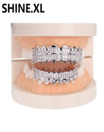 Hip Hop Iced Out Zircon Custom Fit Gold Teeth Grillz Caps Micro Pave Cubic Zirconia Top Bottom Grills Set for Christmas Gift Wom3535633