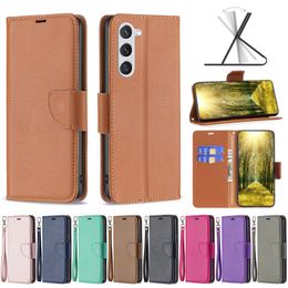 S24 PU Leather Wallet Cases For Samsung S24 Plus Ultra A05 A05S A35 A55 A15 S23 FE A25 Litchi Leechee Flip Holder ID Card Slot TPU Cover Luxury Fashion Stand Pouch Strap