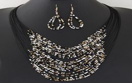 2020 Costume Jewelry Fashion Vintage Jewelry Sets Round Bohemian Multilayer Colorful Beads Statement Necklace Earrings Set7642698